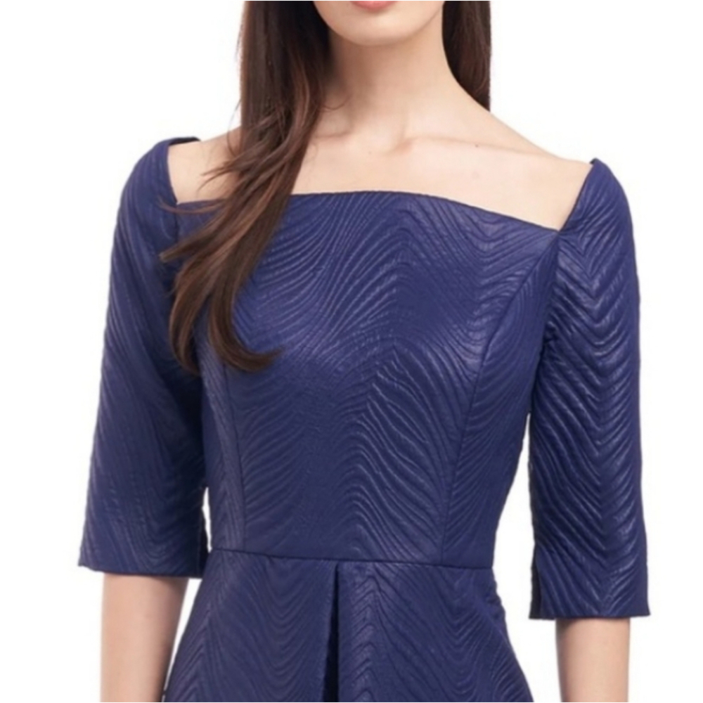 Kay Unger Quilted Jackquard Elbow Sleeve Midi leght Dress - Picture 2 of 15